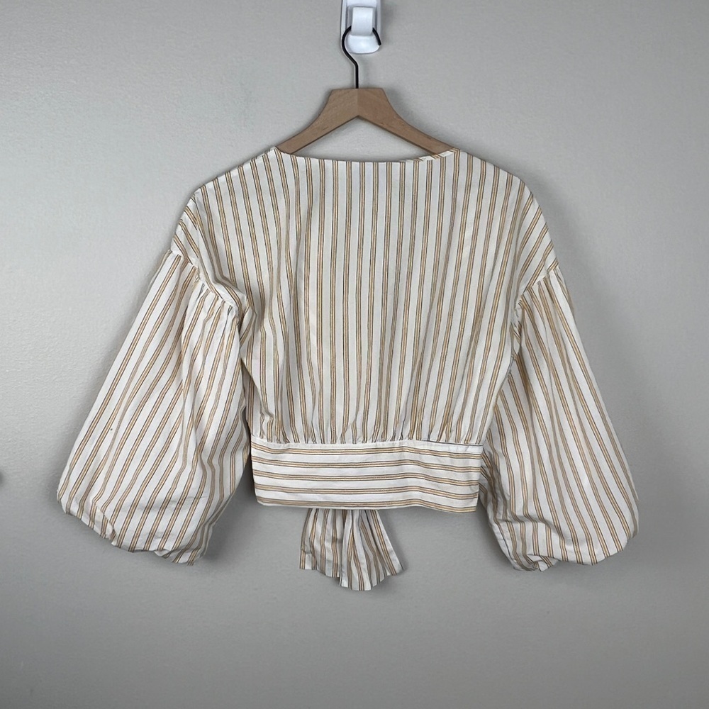 Derek Lam 10 Crosby Bell Sleeve Cropped Tie Waist Striped Top - Picture 3 of 7